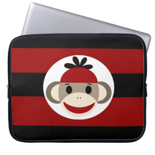 Cool Sock Monkey Beanie Pet Red Black Stripes Laptop Sleeve