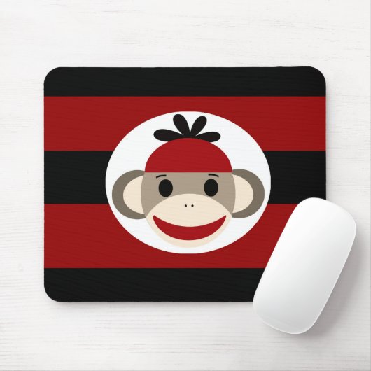 Cool Sock Monkey Beanie Pet Red Black Stripes Muismat (Met muis)