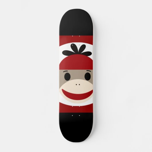 Cool Sock Monkey Beanie Pet Red Black Stripes Persoonlijk Skateboard (Voorkant)