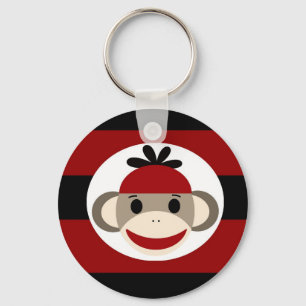 Cool Sock Monkey Beanie Pet Red Black Stripes Sleutelhanger