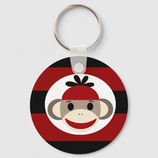 Cool Sock Monkey Beanie Pet Red Black Stripes Sleutelhanger (Voorkant)
