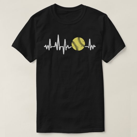 Cool Softball Heartbeat Design Mannen Dames Softba T-shirt (Design voorkant)