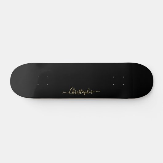 Cool Solid Plain Black Gold Monogrammed Siged Persoonlijk Skateboard (Horizontaal)