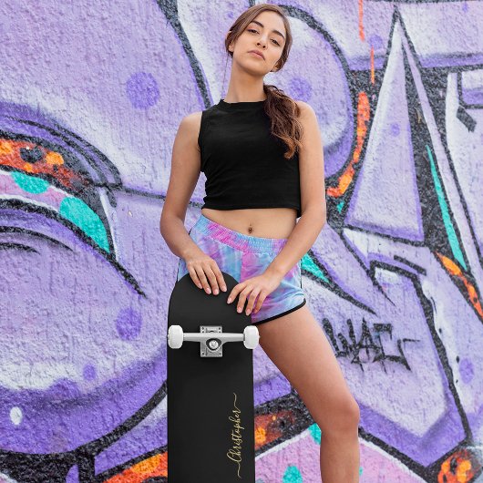 Cool Solid Plain Black Gold Monogrammed Siged Persoonlijk Skateboard