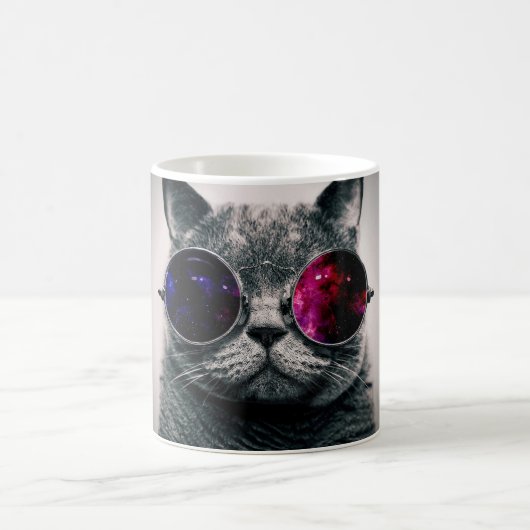 Cool Space Cat met Telescope Glasses Milky Way Koffiemok (Center)