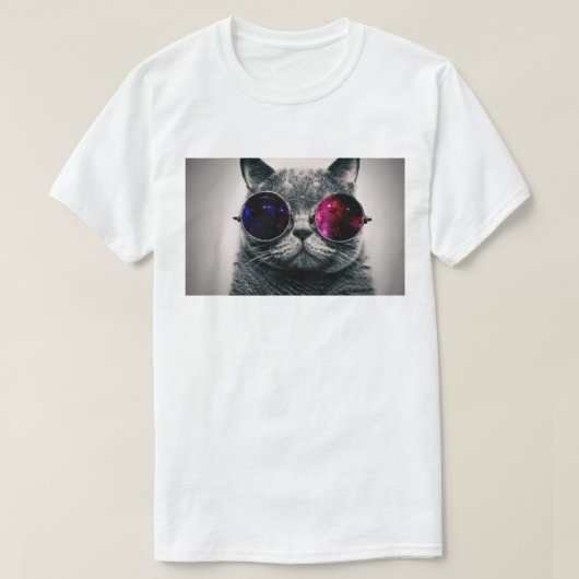 Cool Space Cat met Telescope Glasses Milky Way T-shirt (Design voorkant)