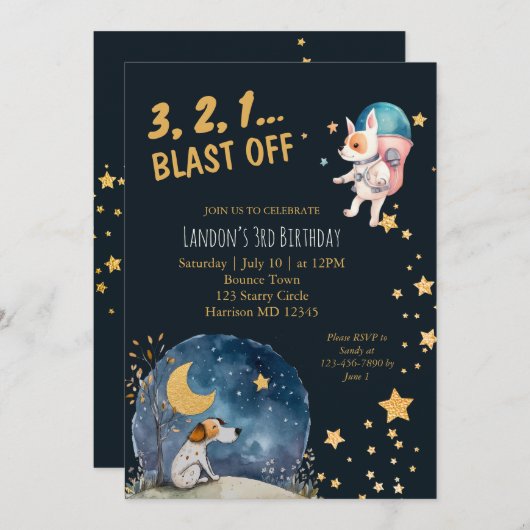 Cool Space Dogs Jongens Derde Verjaardag Kaart (Voorkant / Achterkant)