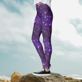 Cool Sparkling Kosmische PurpleGalaxy Glitterij Pa Leggings
