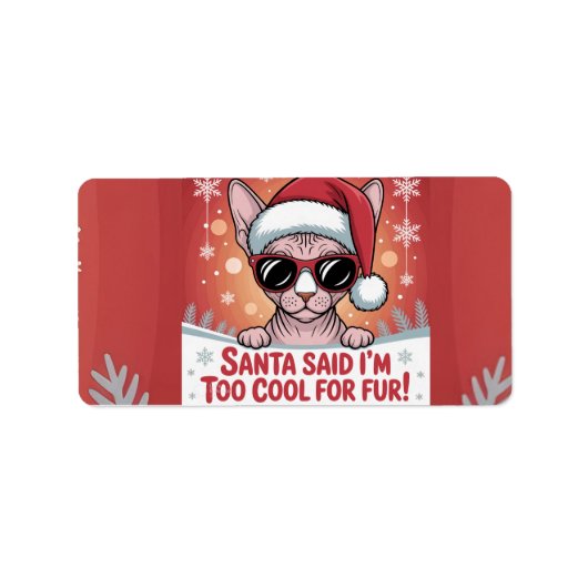 Cool Sphynx Cat Christmas Santa Design Etiket (Voorkant)