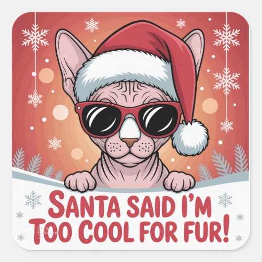 Cool Sphynx Kat Kerstman Ontwerp Vierkante Sticker (Voorkant)