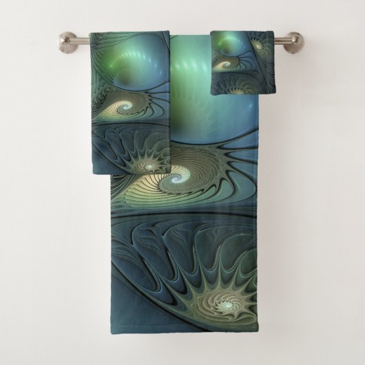 Cool Spirals Beige Green Turquoise Fractal Art Bad Handdoek (Insitu)