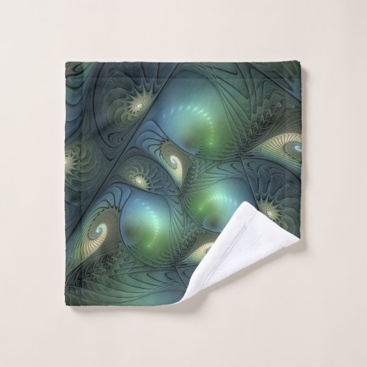Cool Spirals Beige Green Turquoise Fractal Art Bad Handdoek (Wasdoekje)