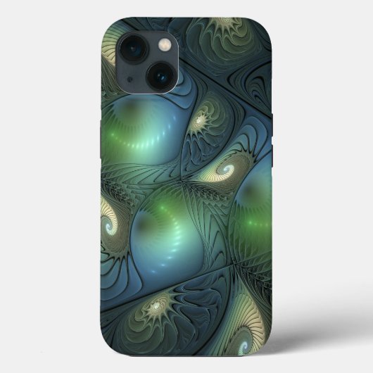 Cool Spirals Beige Green Turquoise Fractal Art Case-Mate iPhone Case (Achterkant)