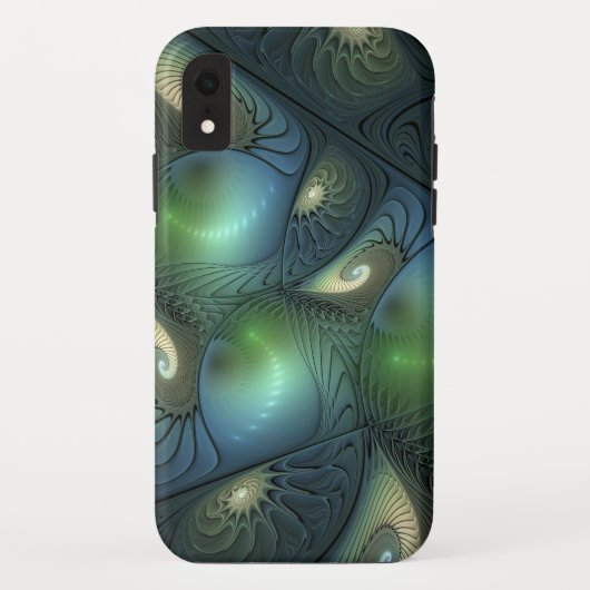 Cool Spirals Beige Green Turquoise Fractal Art Case-Mate iPhone Case (Achterkant)