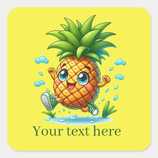 Cool splashing ananas voeg tekst toe Zomer Vierkante Sticker (Voorkant)