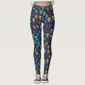 Cool Spooky Halloween Kleurrijke Schedel Patroon P Leggings (Voorkant)