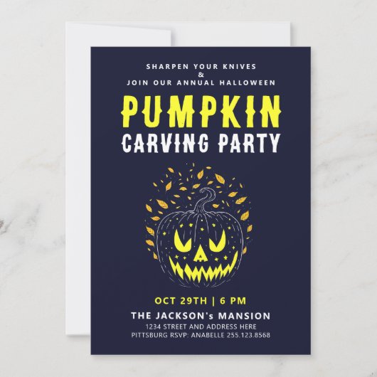 Cool Spooky Halloween Nacht Pompoen Carving Party Kaart (Voorkant)