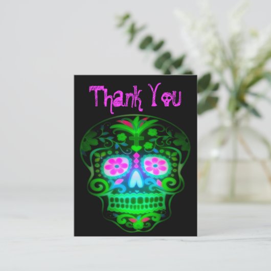 Cool Spooky Sugar Skull  Retro Art Briefkaart (Staand voorkant)