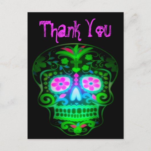 Cool Spooky Sugar Skull  Retro Art Briefkaart (Voorkant)