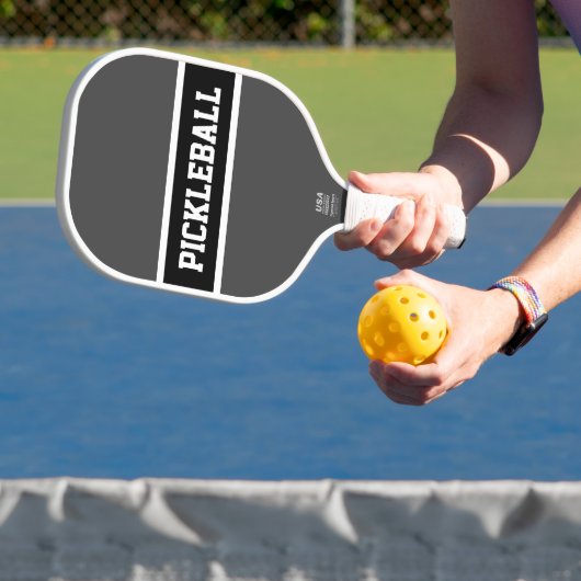 Cool Sporty Grey Black PICKLEBALL Text Stripes Pickleball Paddle (Insitu)