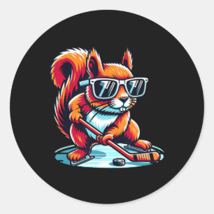 Cool Squirrel IJshockey Speler Zonnebril Ronde Sticker