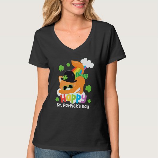 Cool St Patricks Day Cat Rainbow Lucky Shamrock Cu T-shirt (Voorkant)