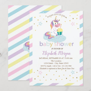 Cool Stars Unicorn Striped Baby shower Invitation Kaart