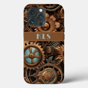 Cool Steampunk Bruin & Blauwgroen Cogs & Flowers Case-Mate iPhone Case