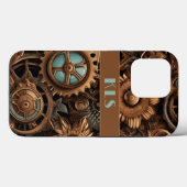 Cool Steampunk Bruin & Blauwgroen Cogs & Flowers Case-Mate iPhone Case (Achterkant (horizontaal))