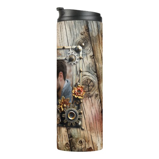 Cool Steampunk Gepersonaliseerde Foto Thermosbeker (Geroteerd rechts)