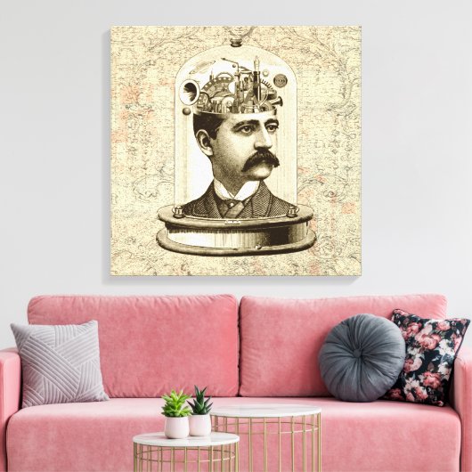 Cool Steampunk Hoofd kunst klokken brein in potje Canvas Afdruk (Insitu (Woonkamer))