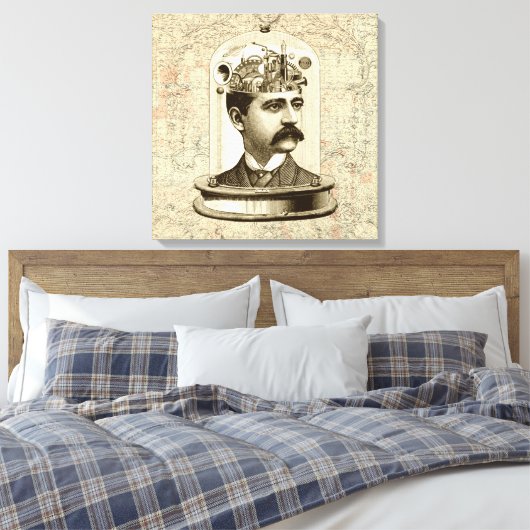 Cool Steampunk Hoofd kunst klokken brein in potje Canvas Afdruk (Insitu (Slaapkamer))
