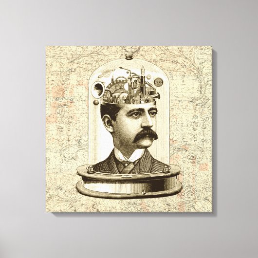 Cool Steampunk Hoofd kunst klokken brein in potje Canvas Afdruk (Voorkant)