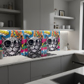 Cool Steampunk Kat met Zonnebril - Retro Comic Tegeltje