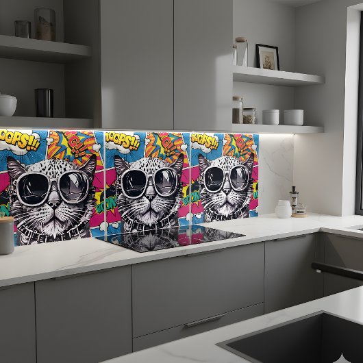 Cool Steampunk Kat met Zonnebril - Retro Comic Tegeltje