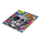 Cool Steampunk Kat met Zonnebril - Retro Comic Tegeltje (Zijkant)