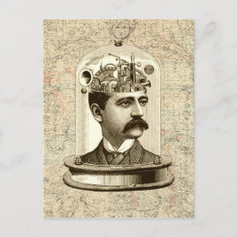 Cool Steampunk-klokkenbrein, hoofd-in-jar-kunst Briefkaart