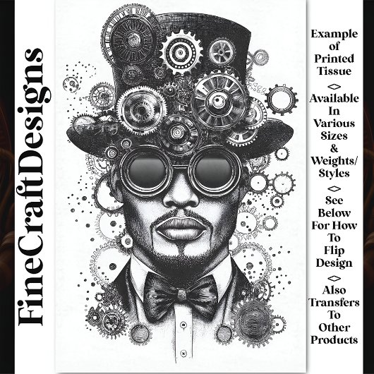 Cool Steampunk Man Zwart & Wit AC8 Decoupage Tissuepapier