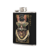 Cool Steampunk Oranje Tabby Cat met naam Heupfles (Links)