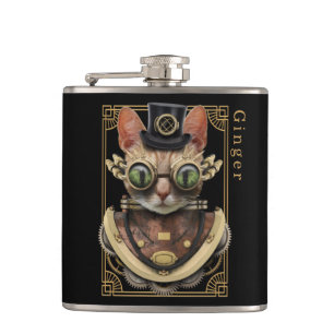 Cool Steampunk Oranje Tabby Cat met naam Heupfles