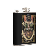 Cool Steampunk Oranje Tabby Cat met naam Heupfles (Rechts)