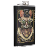 Cool Steampunk Oranje Tabby Cat met naam Heupfles (Rechts)