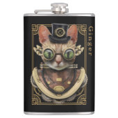 Cool Steampunk Oranje Tabby Cat met naam Heupfles (Voorkant)