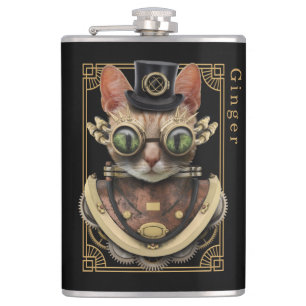 Cool Steampunk Oranje Tabby Cat met naam Heupfles