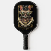 Cool Steampunk Oranje Tabby Cat met naam Pickleball Paddle (Voorkant)