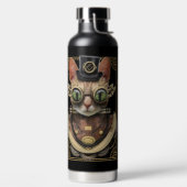 Cool Steampunk Oranje Tabby Cat met naam Waterfles (Links)