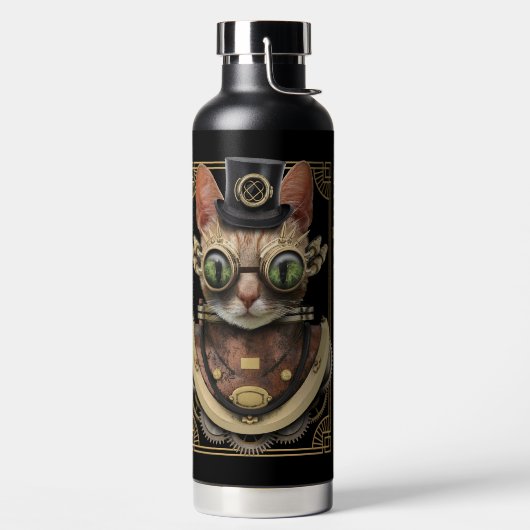Cool Steampunk Oranje Tabby Cat met naam Waterfles (Links)