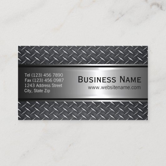 Cool Steel Grey Faux Metal Diamond Bord Patroon Visitekaartje (Achterkant)