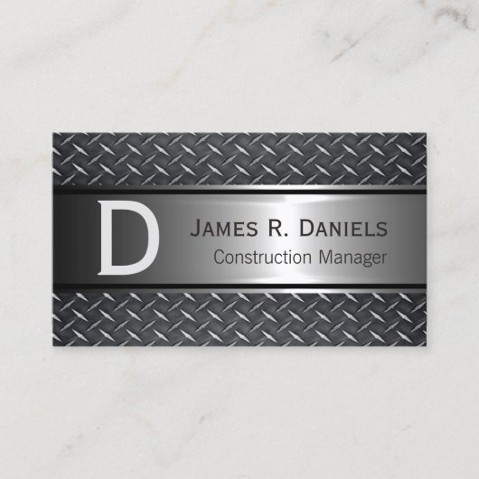 Cool Steel Grey Faux Metal Diamond Bord Patroon Visitekaartje (Voorkant)