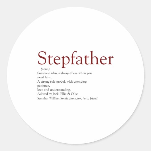Cool Stepfather Stepdad Definition Fun Gray Kids Ronde Sticker (Voorkant)